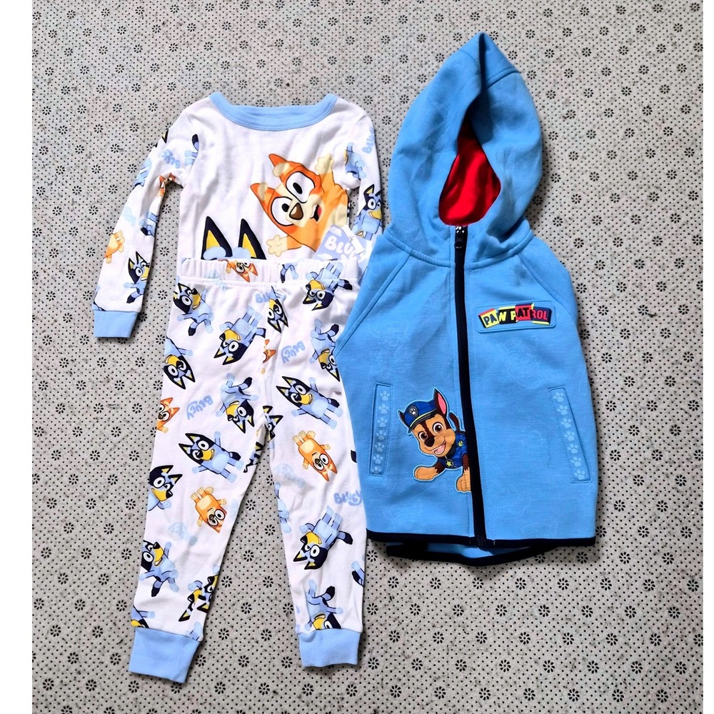 Bluey Pajama Set & Paw Patrol Zip Hoodie Bundle Toddler Boys Size 2T